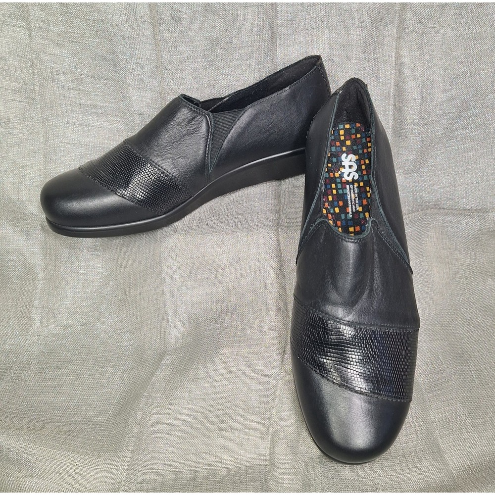 SAS 10.5 WW Black Nora Slip-on Low Heel Comfort Walk Lizard Tripad Supersoft XW‎